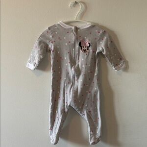 Disney Baby Minnie Mouse Light Grey Footie With Dots, 3-6M PRELOVED